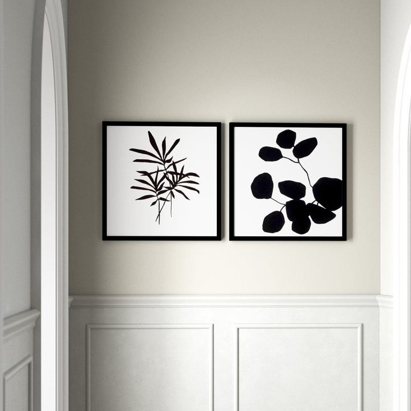 Modern Botanical, Set Of 2 by Lee Lessem, 24" H x 24" W x 1.25" D, Black Framed Paper