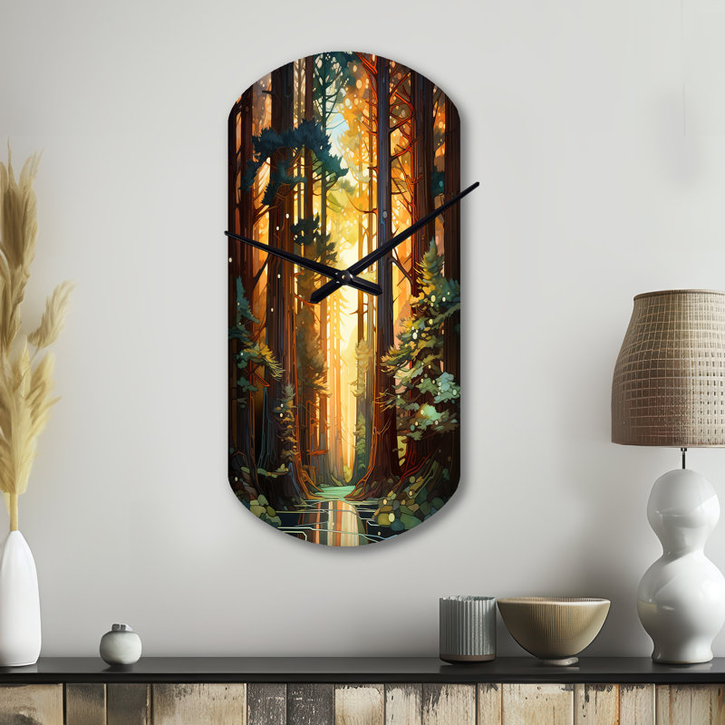 Redwood Shimmering Tree Heights I - horloge asymétrique en métal Redwood, Petit