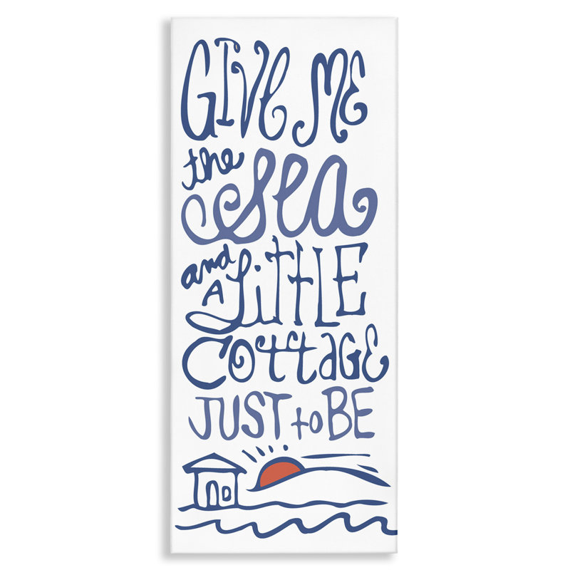 «Sea & Cottage Beach Life Calligraphy House», art mural sur toile par Kendra Shedenhelm, H 24 po x l 10 po x P 1,5 po
