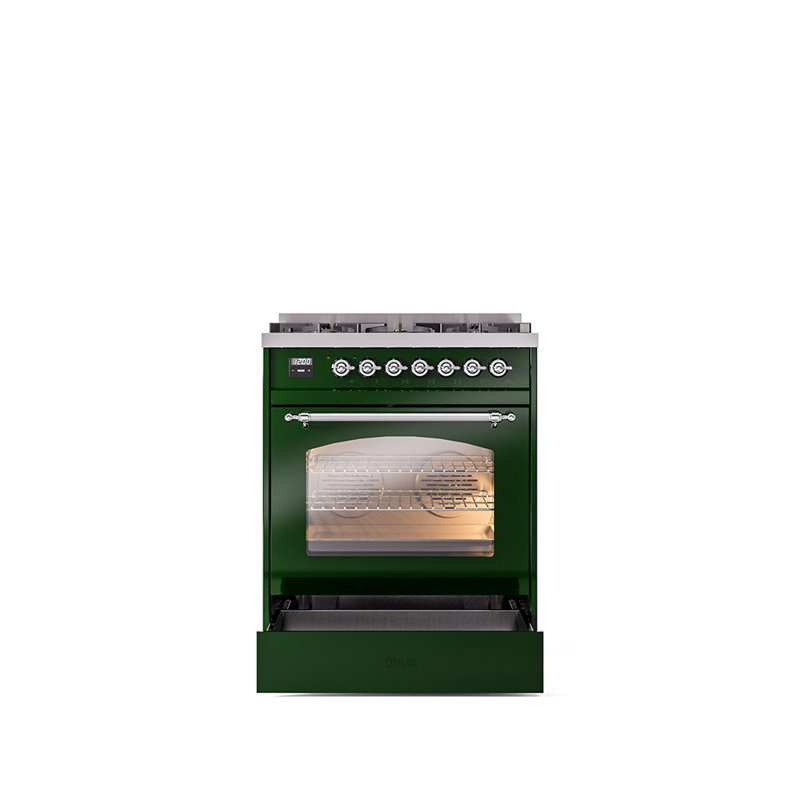 ILVE Nostalgie II 30 in Dual Fuel Range, Emerald Green/Chrome, Liquid Propane