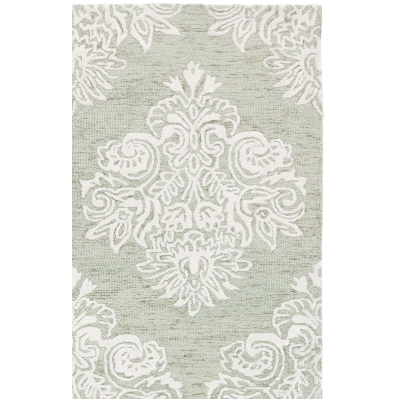Darrold 619 Hand Tufted Wool/Viscose/Cotton Damask Indoor Use Only Rug in Sage/Ivory, Rectangle 4' x 6'