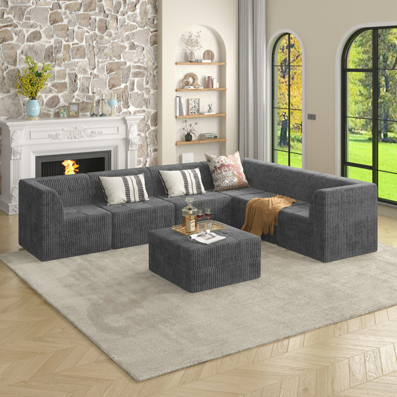 Canapé modulaire Boneless, H 29,97 po x l 130,37 po x P 65,21 po, Tissu gris