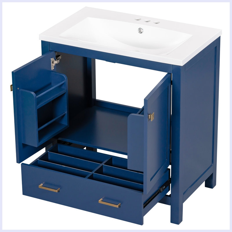 Meuble-lavabo moderne avec lavabo simple et tiroir, Bleu