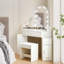 Corner Dressing Table with Stool, Makeup Vanity Desk with Charging Socket and LED Mirror