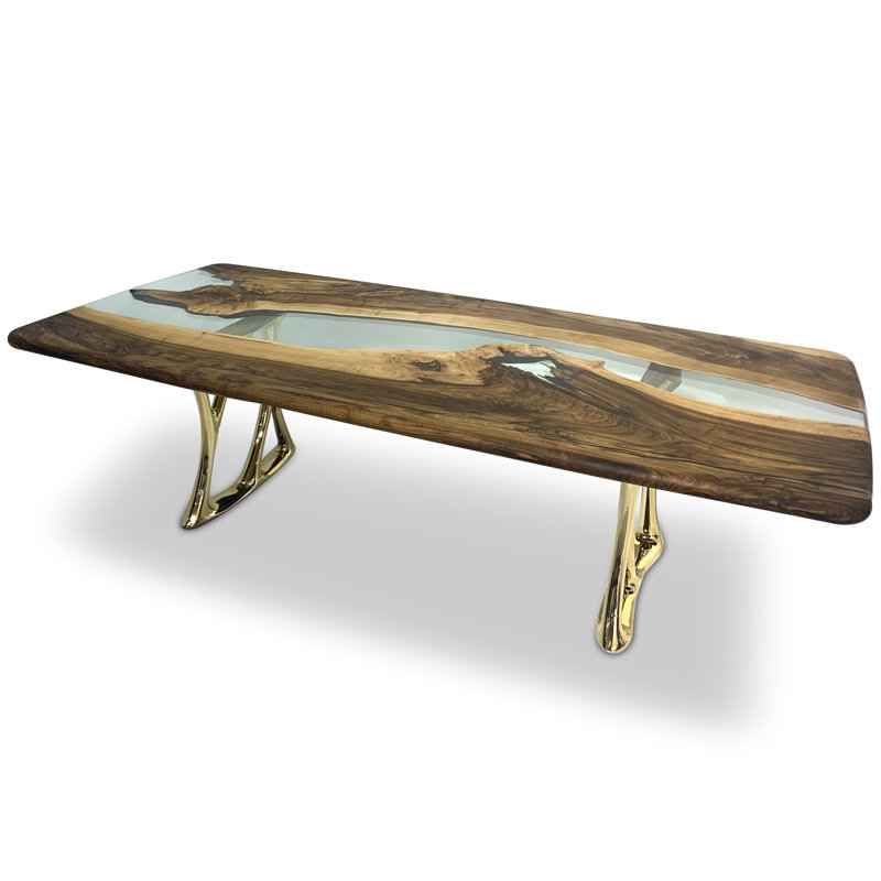 Walnut Metal Base Dining Table, V-Round