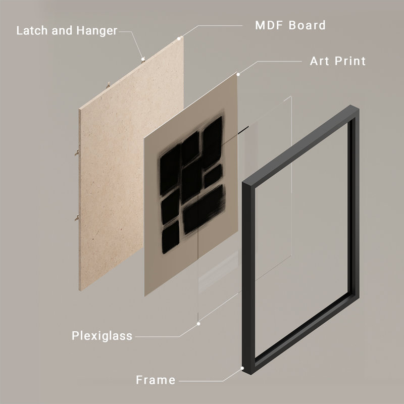 Ensemble de 4 pièces d'art mural abstraites audacieuses - coups de pinceau géométriques sur fond neutre pour un décor minimaliste moderne