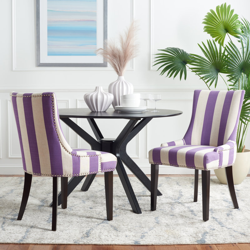 Chaise d'appoint rembourrée Gallager, 1, Mélange de lin viscose bleu marine