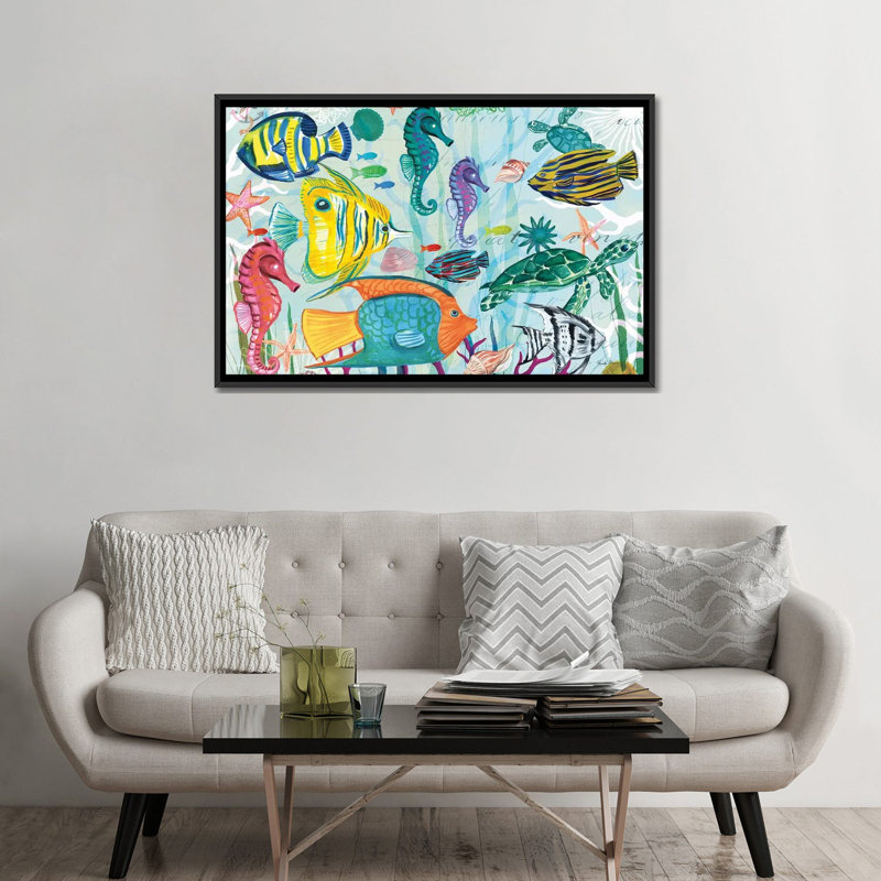 « tropical subaquatique v », impression sur toile, H 18 po x l 26 po x P 1,5 po, Toile avec cadre noir, Pas de tapis
