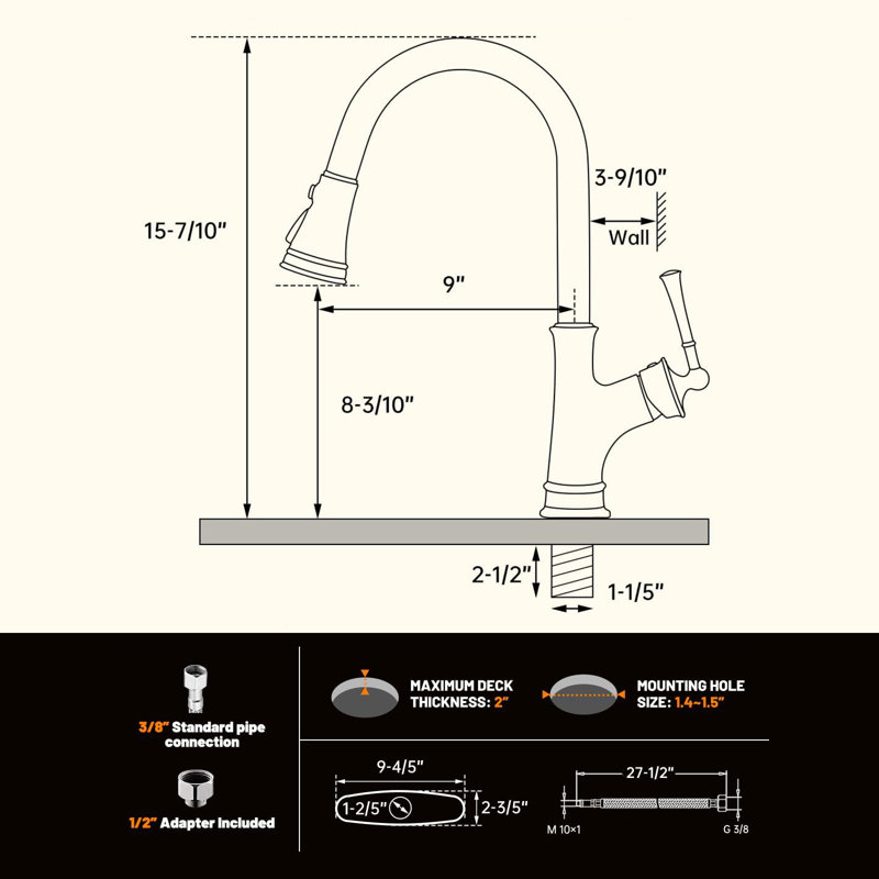 Pull-Down Kitchen Faucet With A Retractable Spray Head, Single Handle, High Arc, Single Hole Pull-Out Kitchen Sink Faucet.