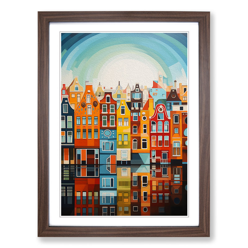 XYZ-FRM-V1223-1799 Amsterdam Geometric No.3 - Single Picture Frame Print on Wood, Walnut, 34cm H x 25cm W x 2cm D