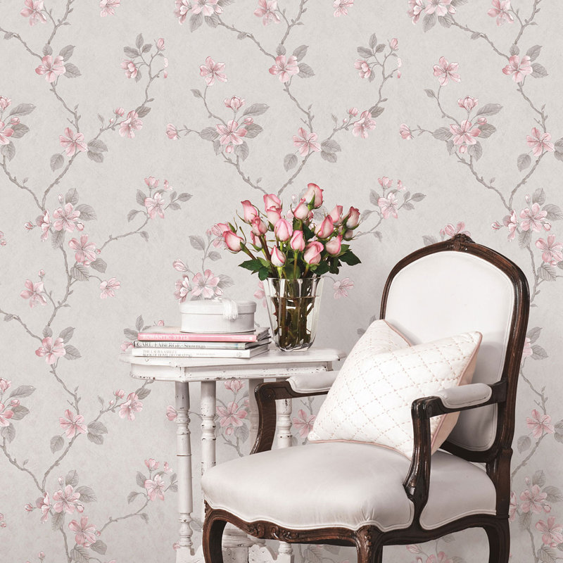 Palazzo 2 Dogwood Floral Wallpaper Roll, Silver/Pink