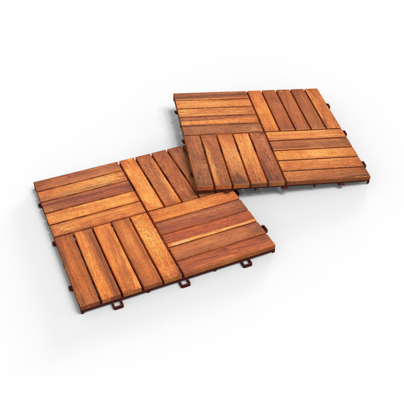 12 po X 12 po Carreaux de terrasse en acacia, paquet de 10, teck doré