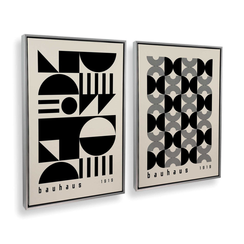 Bauhaus Geometric Duo Set of 2 Canvas Prints in a Silver Frame, 18" X 12", H 19 po x l 26 po, Cadre flottant, Chrome poli