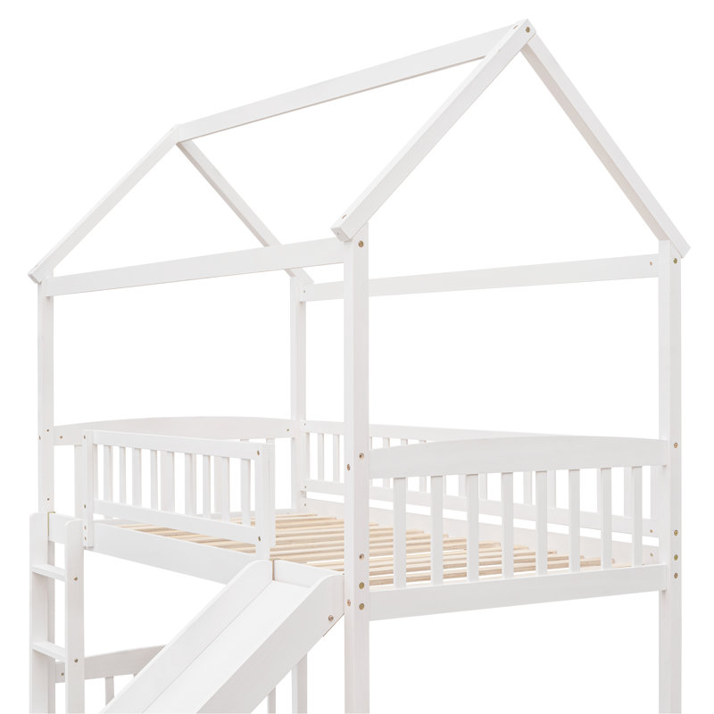 Lit mezzanine, lit maison avec glissade, Blanc