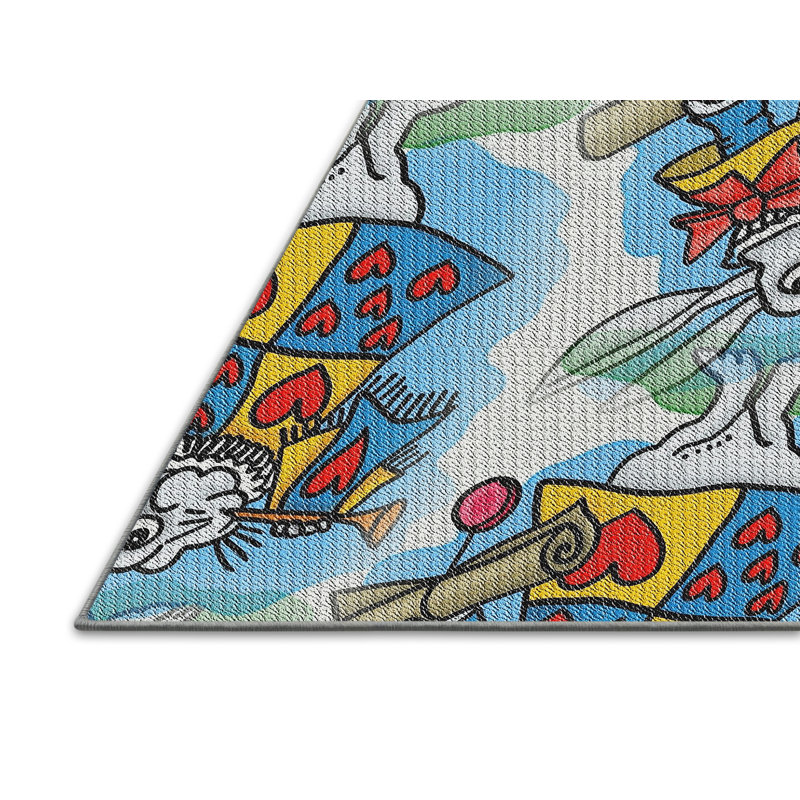 Tapis bleu/rouge à motifs, Rectangle 3 pi x 5 pi
