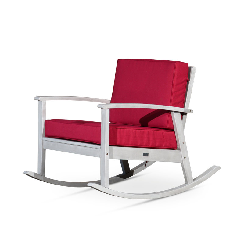 Chaise berçante en eucalyptus avec coussins, Bourgogne, Gris argenté