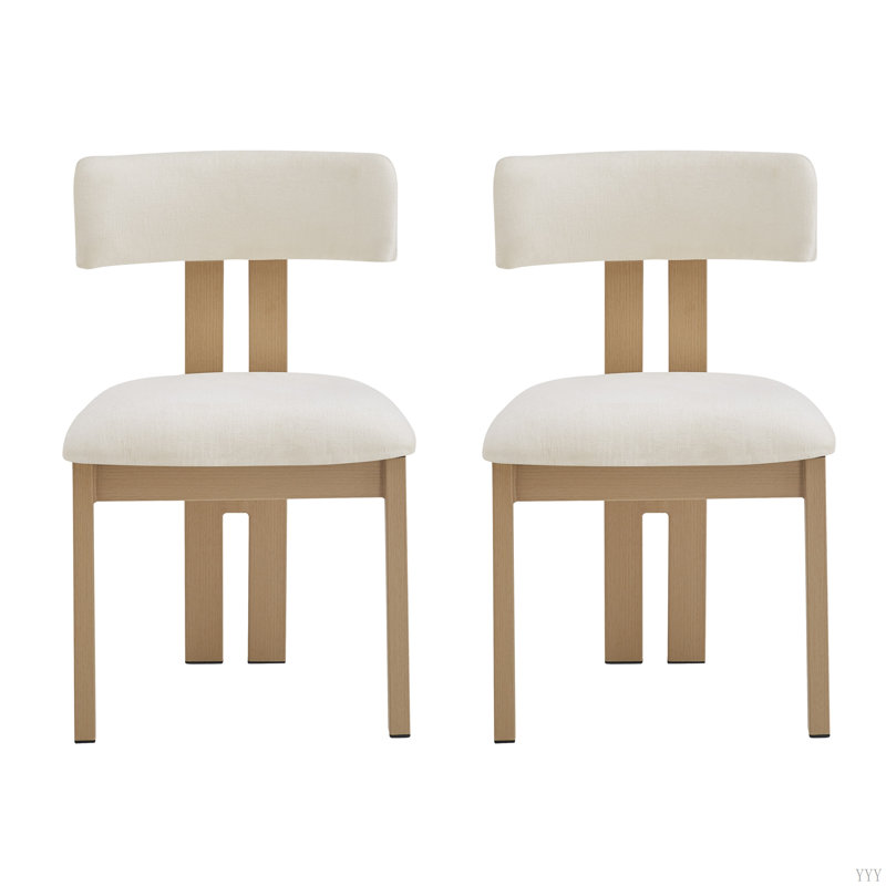 Chaises de salle à manger rembourrées sans accoudoirs avec pieds en métal (ensemble de 2), Blanc, Naturel
