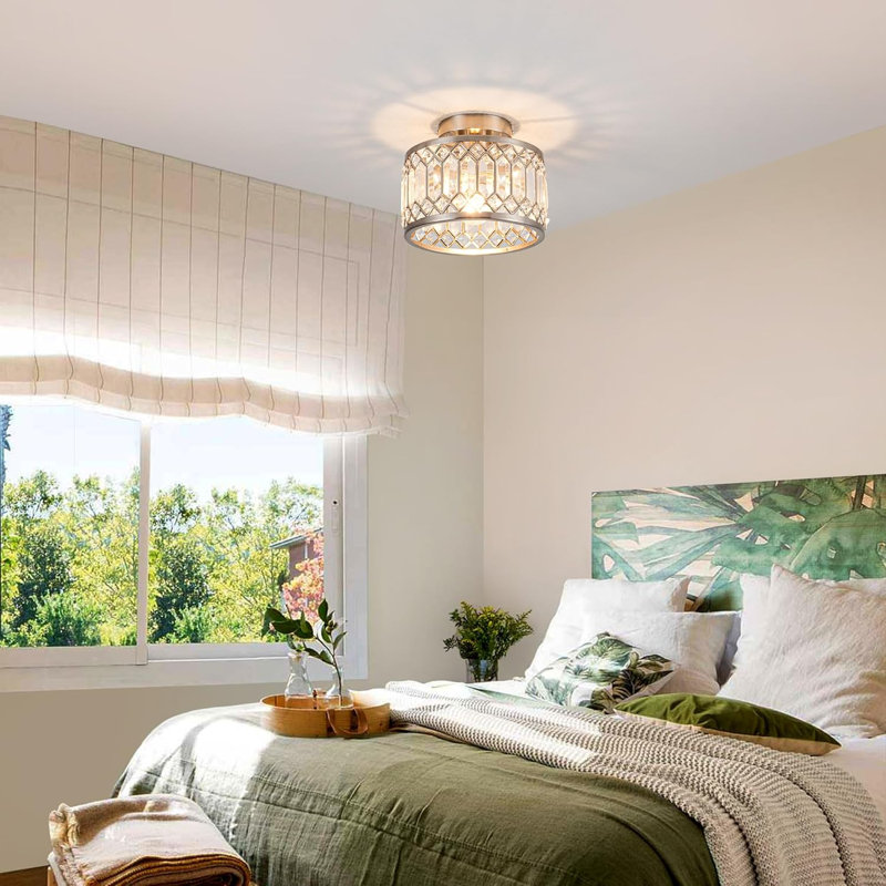 Crystal Ceiling Light Fixture Modern Semi Flush Mount Ceiling Light Crystal Chandelier Nickel Finish (Bulb Not Included)