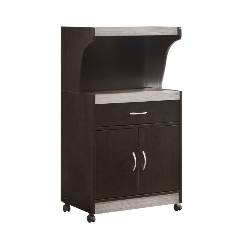 Chariot de cuisine roulant avec tablette à micro-ondes, tiroir à ustensiles, espace de rangement d'armoire intérieure et roulettes verrouillables