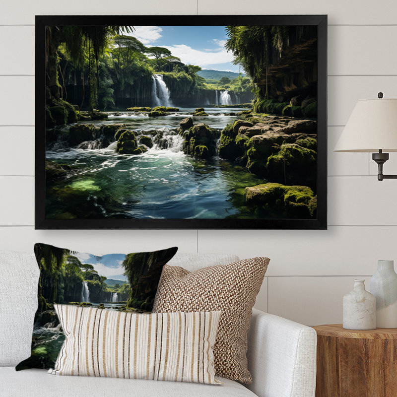 Cascade de dominicains, reproduction sur toile, H 12 po x l 20 po x P 1 po, Cadre photo noir