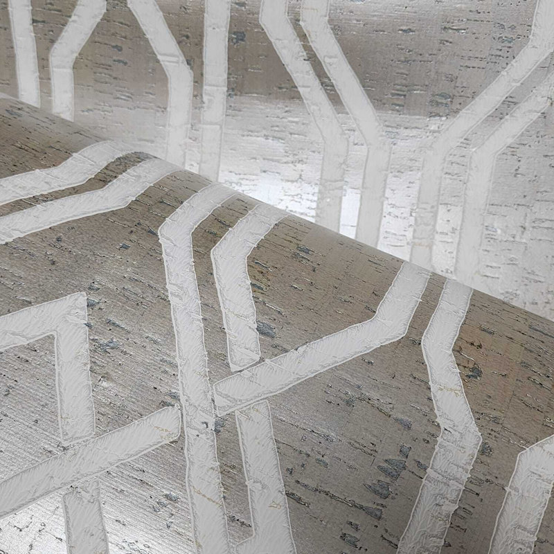 Papier peint liège naturel capuccle taupe brun clair métallique mat blanc