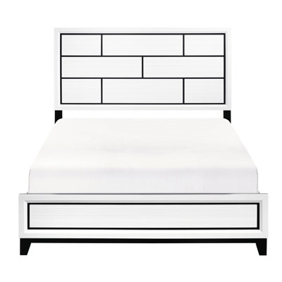 Mobilier de chambre à coucher moderne avec lit double, finition blanche et ligne noire, style bois fabriqué en bois avec accent de ligne