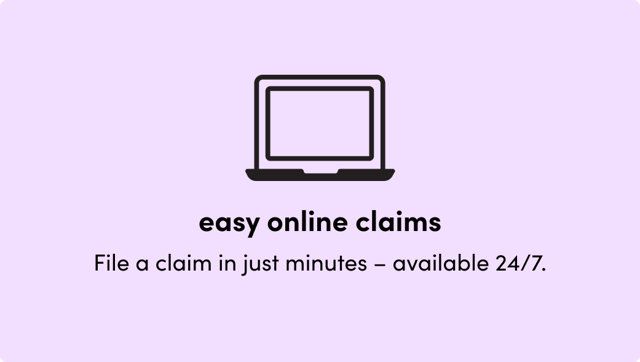 Easy online claims: File a claim in just minutes, available 24/7.