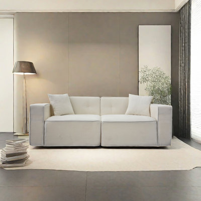 Modern 3 Couch With Pillow Arms: White Linen Upholstery, Charging & Storage For Bedroom, Living Room, Apartment Velvet Bedroom - 3 Seats, Linen, Cushion Back, Charging, Comfortable
