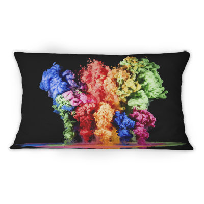 Rainbow Paint Drops Liquid Ink Art On Black - Modern Printed Throw Pillow 1