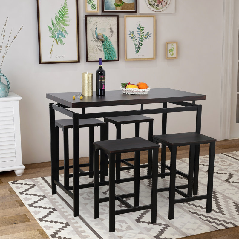 Table de salle à manger 5 pièces beige avec 4 chaises, Espresso, Espresso / noir