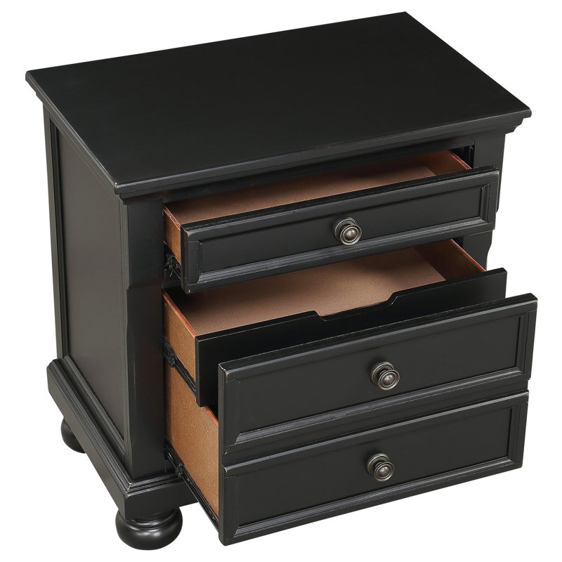 Table de chevet pour chambre à coucher, noir, 2 tiroirs, rangement caché, pieds en oignon, table de chevet sans assemblage avec tiroir, bois noir, nécessaire