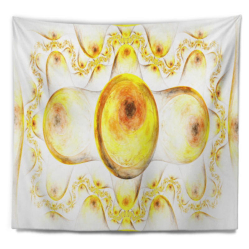 Motif tapisserie abstrait jaune sur fond blanc, H 68 po x l 80 po