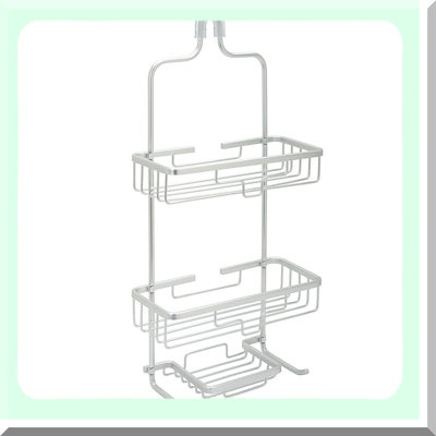 AquaGuard Rustproof Hanging Shower Caddy - Overhead Bathroom Organizer with 2 Shelves, Soap Tray, Razor Holders, and Hooks - No Drilling Chrome Storage Solution