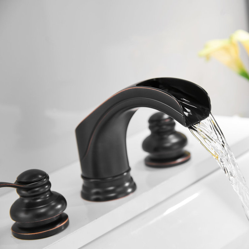 2-handle Bathroom Faucet with Drain Assembly, Oil Rubber Bronze