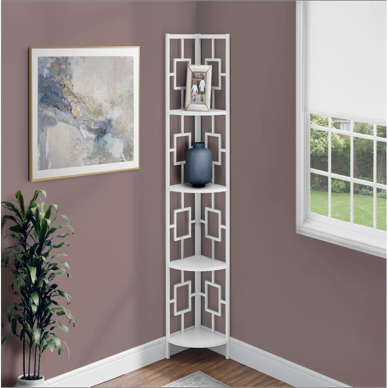 Bibliothèque, bibliothèque, étagère, d'angle, 4 niveaux, h 62 po, bureau, chambre à coucher, Blanc