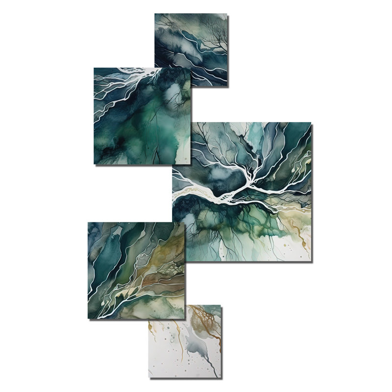 Décoration murale géométrique moderne vert et bleu marbré Dreamscape II