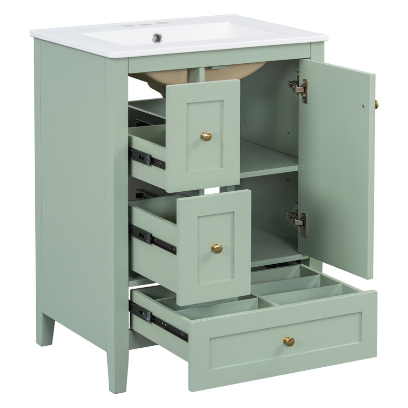 Meuble-lavabo de 24 po avec rangement, Vert / doré