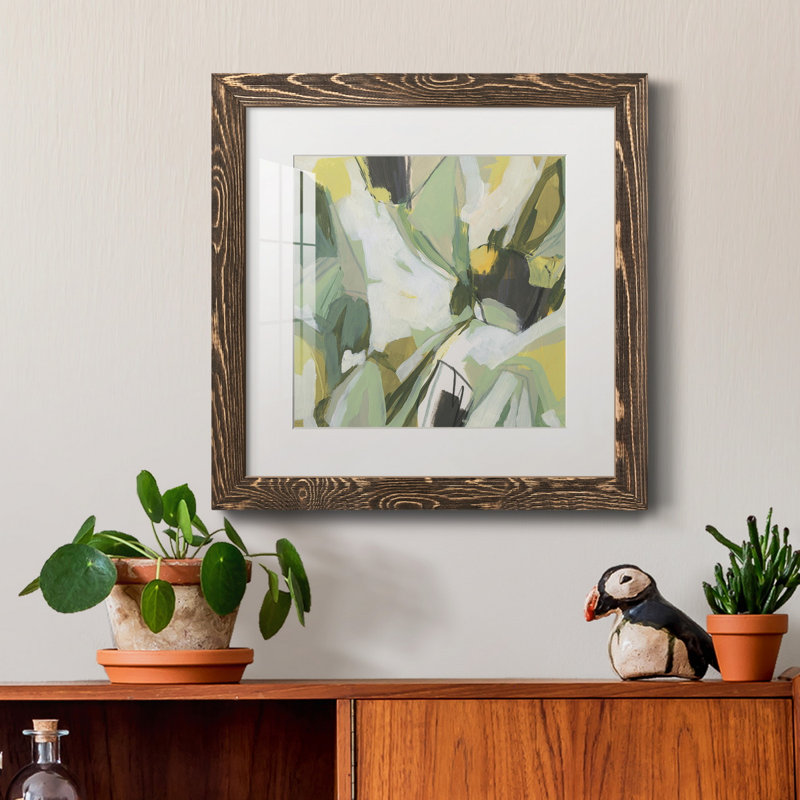 Electric Lichen I - Matted and Framed Under Acrylic Glass, Large Living Room Wall Art, 35.5" H x 35.5" W x 1.5" D, White