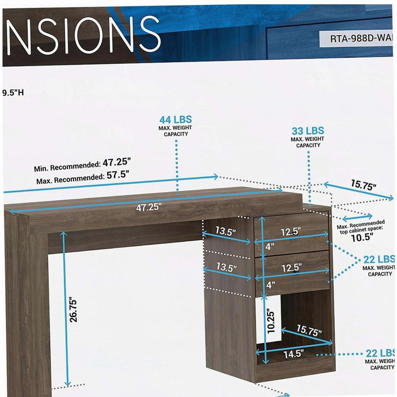 Bureau à domicile extensible, noyer, Noyer