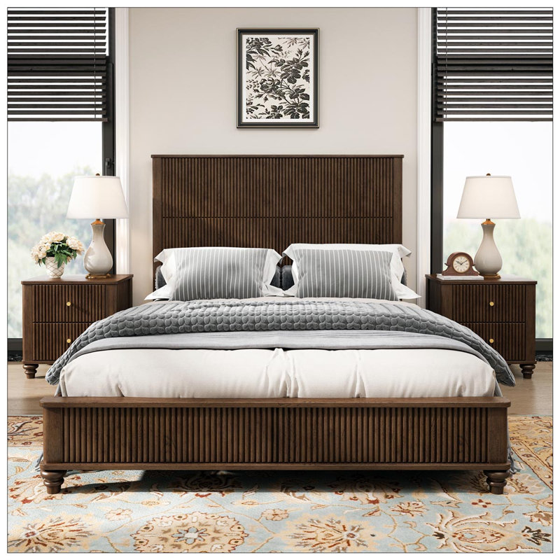 Solid Wood Bed Frame, Walnut, Queen