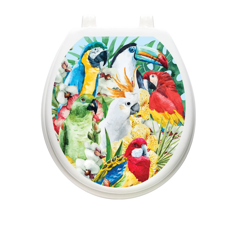 Adhésif décoratif pour siège de toilette Tropical Parrots - Toile de toilette réutilisable, Rond