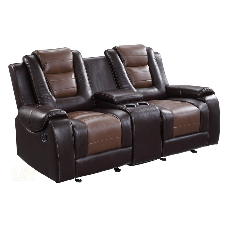 Causeuse inclinable moderne de luxe moderne avec console centrale et revêtement en similicuir de qualité supérieure pour un salon formel confortable