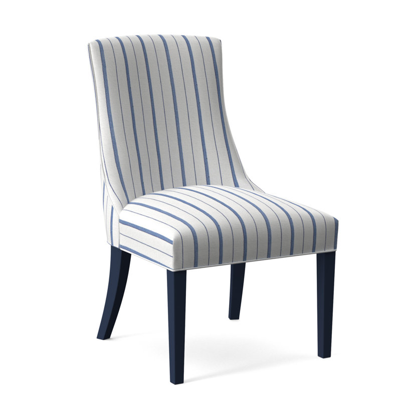 Tuxedo Slipper Dining Chair, Frost White Finish, Cobalt Blue Stripe; 0204-64