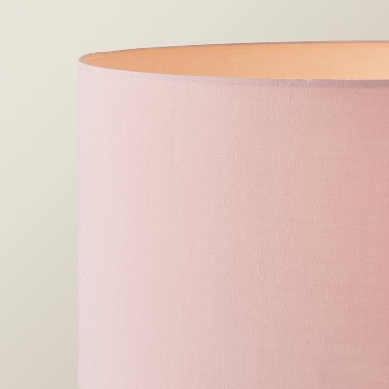 Ismay 149 cm Morrigan Wood Tripod Floor Lamp with Shelf & XL Reni Shade, Pink, No, Light Brown