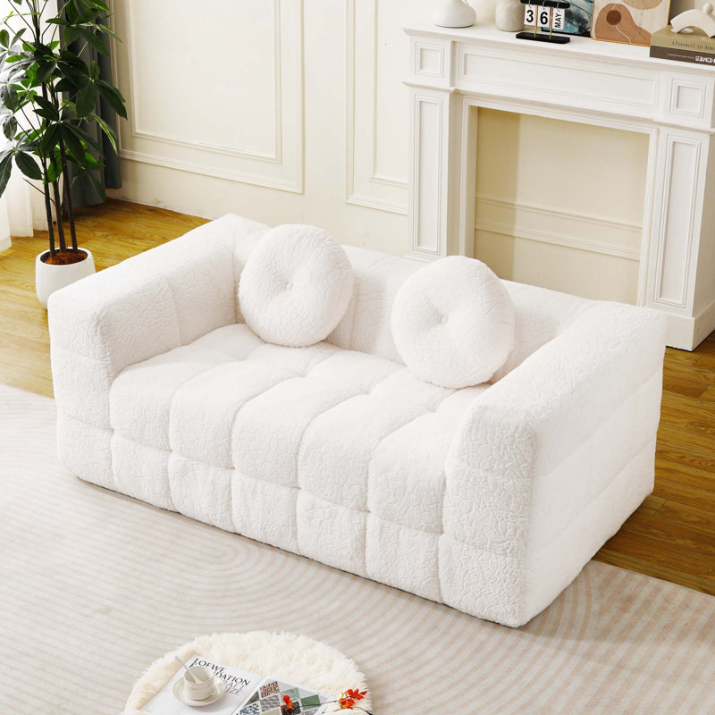 Canapé moderne avec 2 coussins circulaires, Polyester beige (2 sièges)