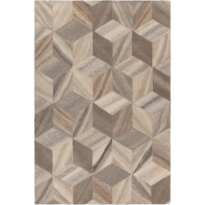 Chynia Authentic Hand-Tufted Brown Wool Geometric Area Rug