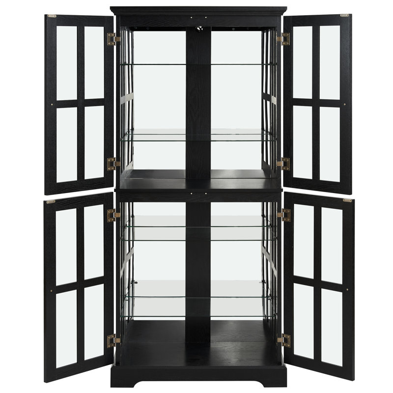 Vitrine antique avec verre noir, tablettes réglables, base et ampoule complémentaire pour portes vitrées, support, décor
