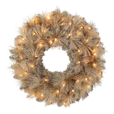 Battery-Operated Pre-Lit Tan Wreath with 35 Warm White Lights