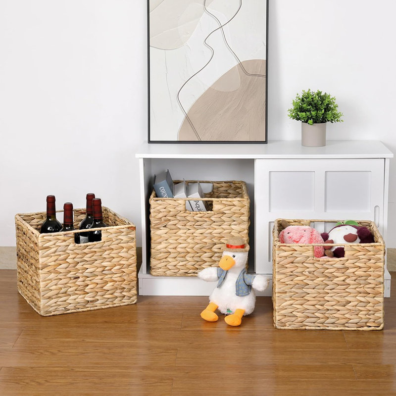 10 paniers de rangement 10 po en jacinthe d'eau, ensemble de 3 cubes en osier - garde-manger carré pliable et tablettes