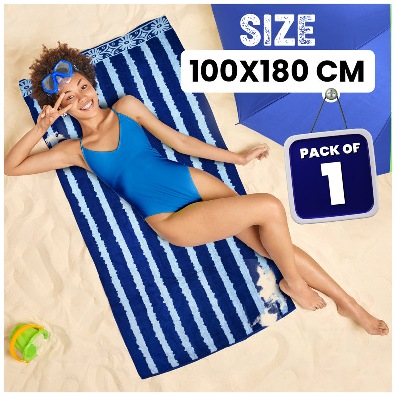  Cotton Blend Machine Woven Beach Towel, Reed Stripe